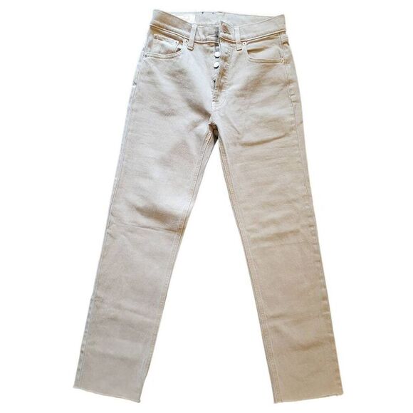 NWT GAP Jeans Women's 2 Tan Cheeky Straight High Rise Raw Hem Neutral - Picture 2 of 5